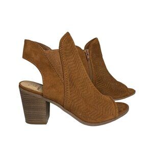 Time and Tru Open Toe Booties Womens Size 6.5W Brown Zipper Memory Foam 6.5 W